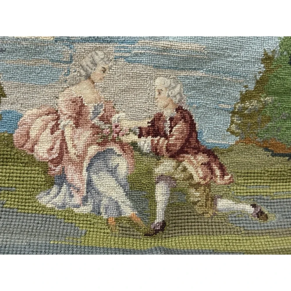 Vintage Hand Needlepoint Tapestry Romantic‎ Courting Couple Wall Panel Unframed